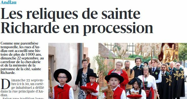 Article publié à l'occasion de la procession de Sainte Richarde avec les chevaliers de Saint-Lazare